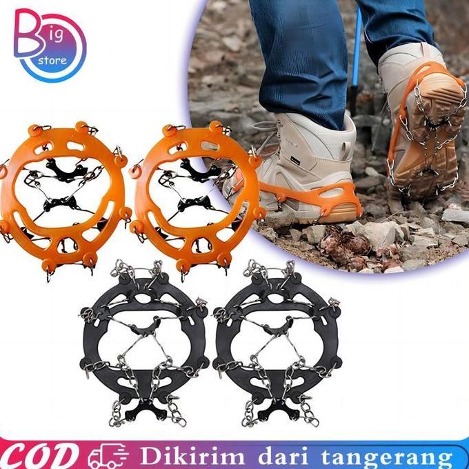 2pcs/Set Alas Sepatu Salju Anti Slip Dengan 8 Gigi Alas Sepatu Paku Anti Slip Sepatu Salju Alas Sepa