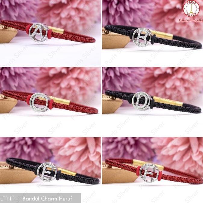 Gelang Huruf Inisial Tali Perak Asli 925 Lapis Emas Putih Charm Bandul Nama Cewek Wanita