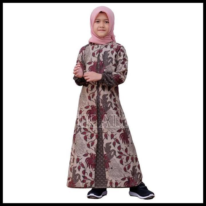 Gamis Anak Lompong Merah Terbaru Cantik Katun Motif Muslim Nyaman Dress Batik 100% Original