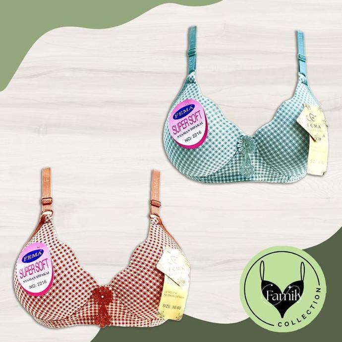 Nyaman- Bra / Bh Motif Kotak Kotak Non Kawat Busa Tipis