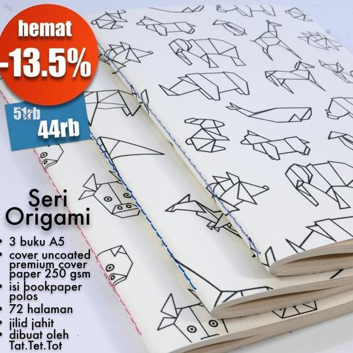 Tulisaja- Notebook Origami Bundling 3 Buku Tulis Gambar Doodling A5 Isi Bookpaper Polos Paper Statio