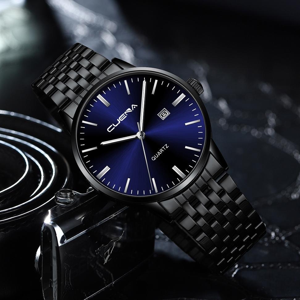 LIMITED CUENA Kasual Olahraga Jam Tangan Pria Stainless Steel Band Jam Tangan Sederhana Dial Jam Kua