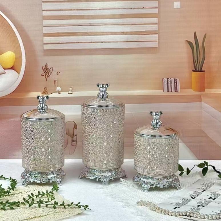Tuhfah - 3Pcs/Set Toples Gold Mewah / Jar Toples Plastik Penyimpanan Kue / Toples Sultan Estetik / T