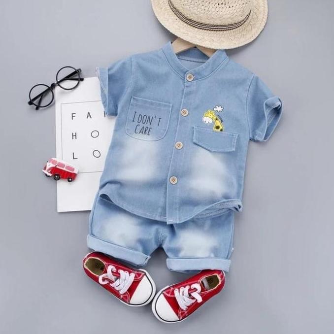 Setelan Baju  Kemeja  Denim Jerapah Anak Cowok  (1-4 Tahun)  Baju Anak Berkuaitas