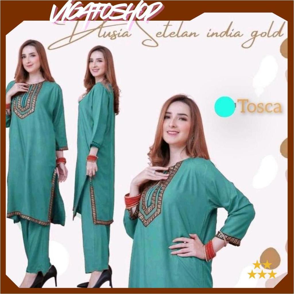 Daster Arab Dlusia Setelan India Gold By Dlusia Ori - Setcel Home Dress - Setelan Baju Dan Celana Wa