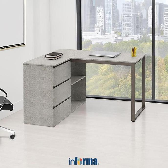 Informa Neo Iglo Meja Kantor - Abu-Abu Meja Kerja Meja Belajar Sudut Laci Tempat Kerja Perabot Kanto
