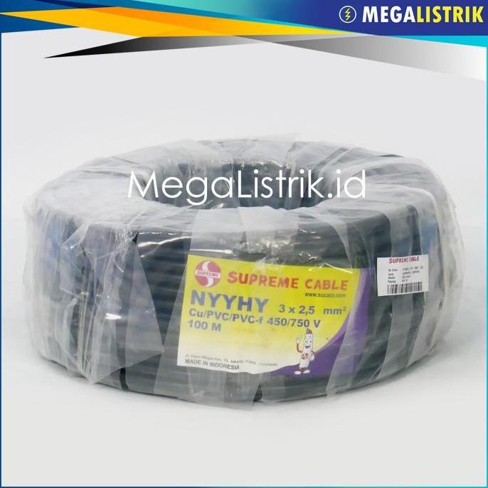 Promo Supreme Kabel NYYHY / NYMHY 3x2.5 mm Hitam ( Rol 100M ) / Supreme Cable Kabel Listrik Serabut 