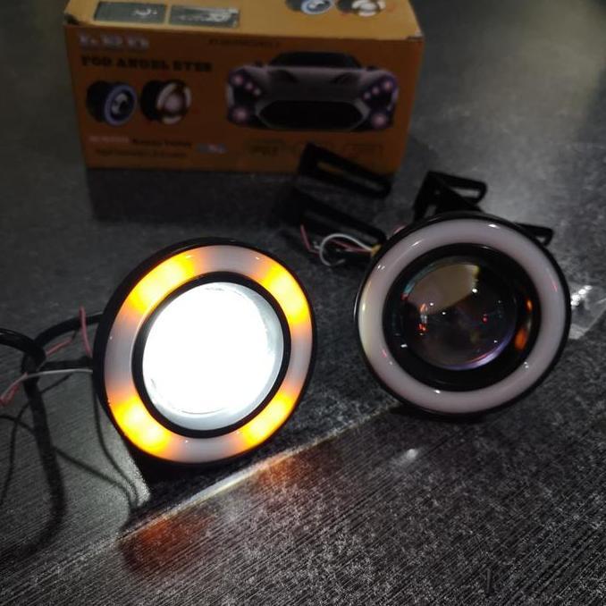 Promo foglamp universal cob angel eyes kuning bisa berputar Diskon