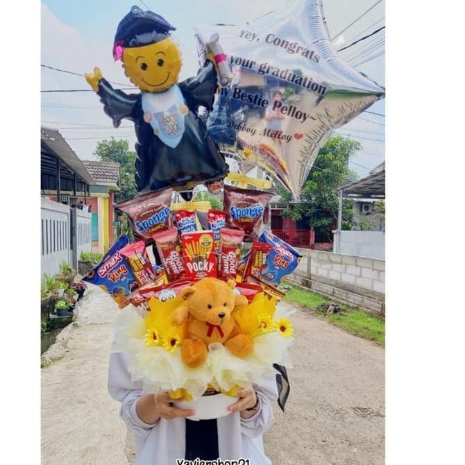 Snack Balon Graduation / Buket Balon Snack / Free Packing Promo Lebaran