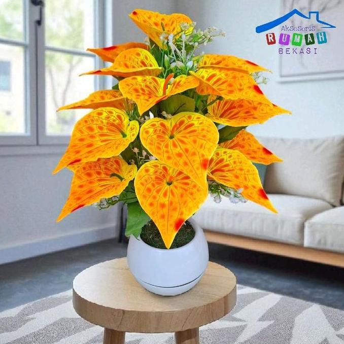 Bunga plastik anthurium Aron panda 18 kuntum bunga dengan pot dekorasi model bola