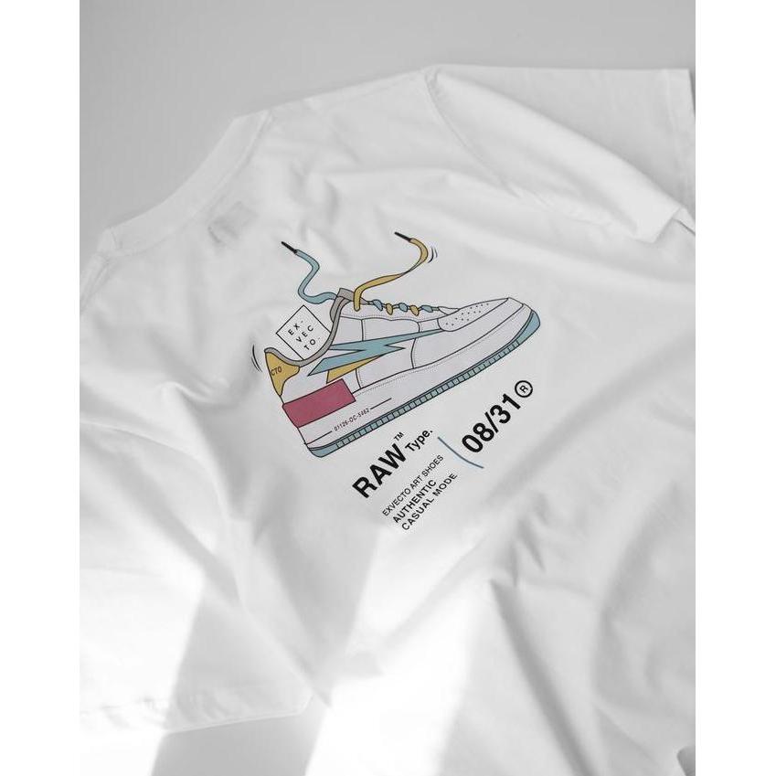 Kaos pria exvecto Raw Shoes white Combed Fit Katun
