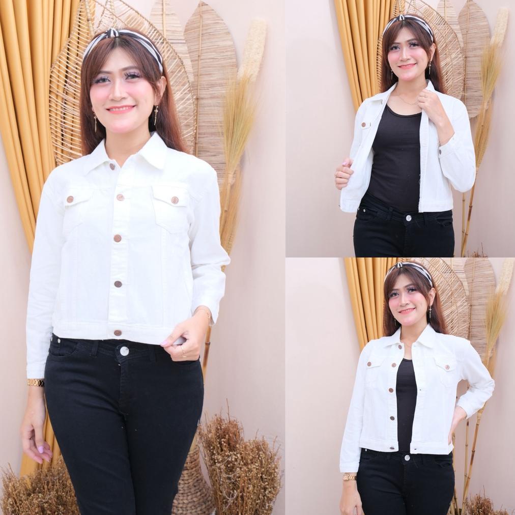 TERBARU ARO - JAKET CROPTY JEANS PUTIH // WITNEY JAKET JEANS PUTIH WANITA