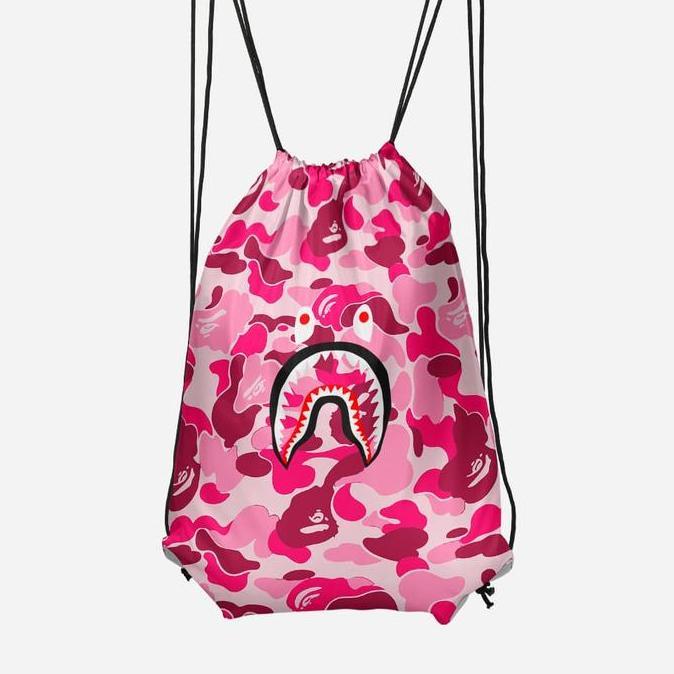 Ready Tas Serut / String Bag A BATHING APE BAPE CAMO SHARK PINK MUDA