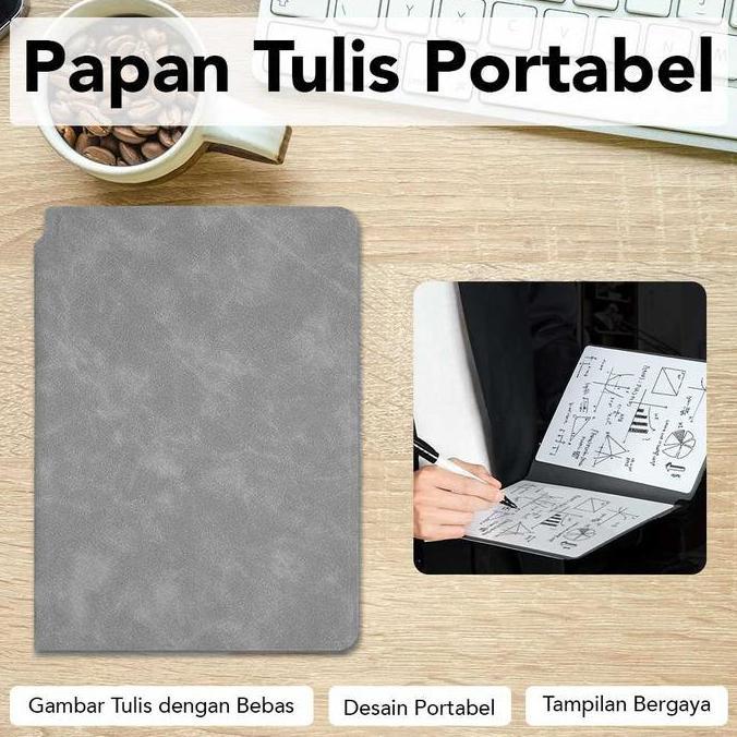 Papan Tulis Portable Lipat Whiteboard A5 Mini Notebook Cover Kulit PU Dengan Spidol Marker dan Kain 