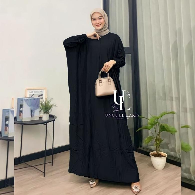 TERMURAH Kaftan Polos Bandung Lumajang Simple Rayon Premium Warna Hitam Sage Putih Dress Busui Tebal