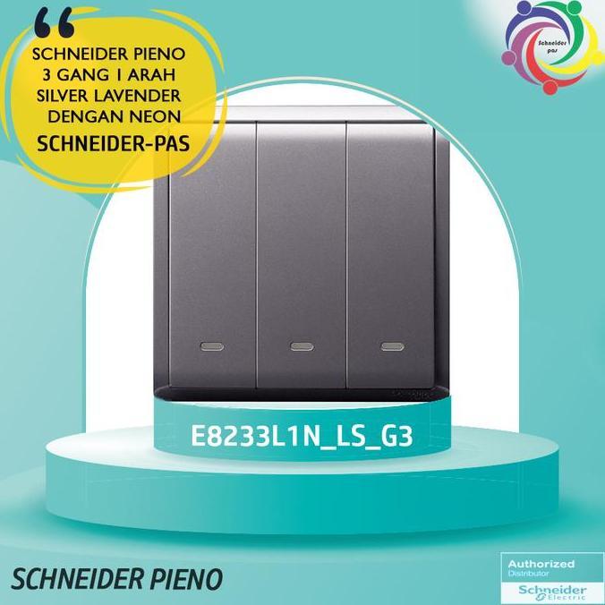 Promo Schneider Pieno 3 Gang 1 Arah Silver Lavender Dengan Neon