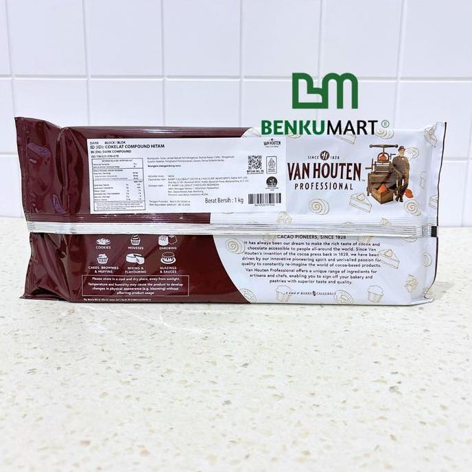 Van Houten Dark Compound Classic Block (1 Kg) | Coklat Batang Van Houten Professional Cokelat (1000 
