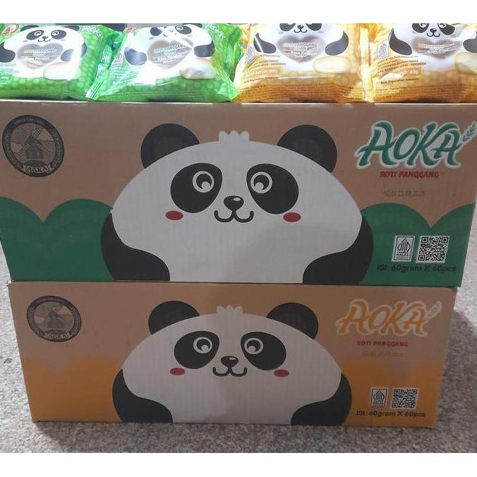 Paket 1 Dus Roti Aoka Panggang Panda 60 Pcs Roti Isi Cream Keju & Pandan - Snack - Food