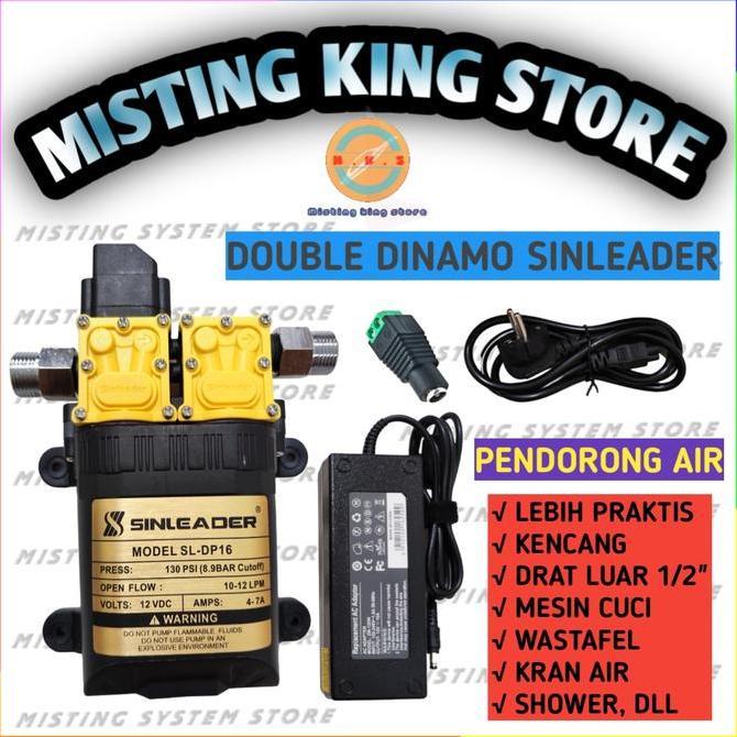 Paket Dinamo Double Pump Pompa Dc 12V Sinleader Pendorong Air Booster Promo