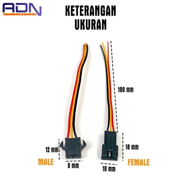 ADN Kabel Buntung Konektor JST 3 Pin Male Female Soket LED Strip Socket 3P Connector Lampu LED
