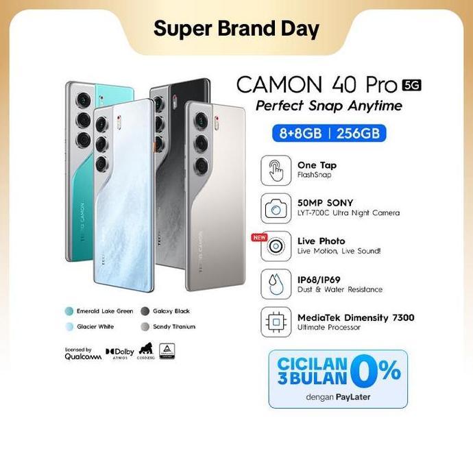 [Flashsnap Pro] Tecno Camon 40 Pro 5G - 8+8Gb*/256Gb, Mediatek D7300 Ultimate, 6.78 Fhd+144Hz 3D Cur