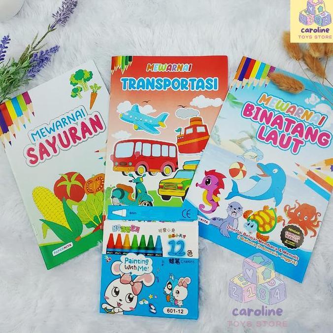 Shashin- Buku Mewarnai Anak 2-5 Tahun Isi 3 Buku Free Crayon