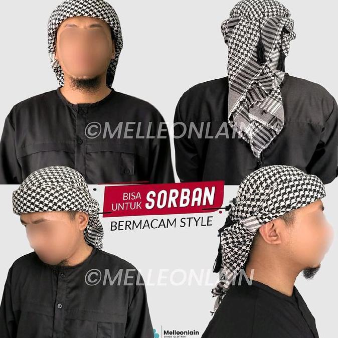 Sorban Imamah Segi Empat Motif Polos Rumbai Surban Kuncir Premium Arrabani Selendang Hadiah Syal Aks