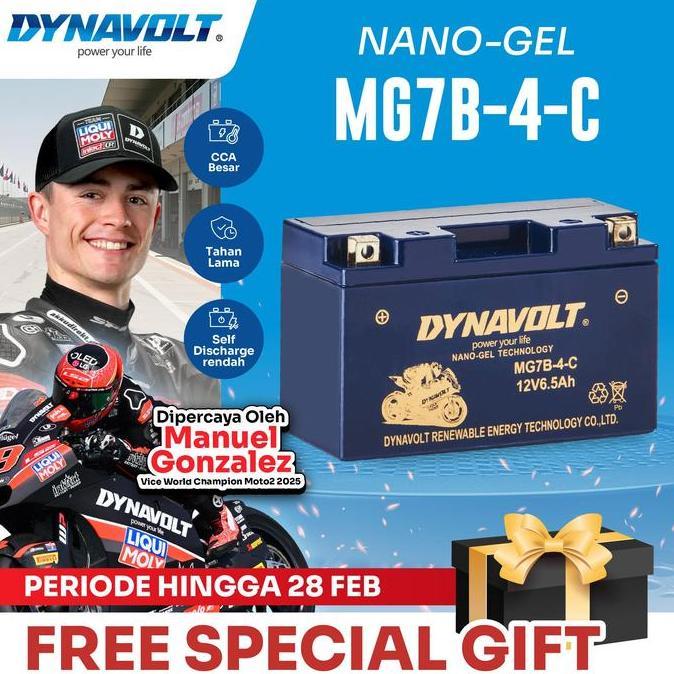 DYNAVOLT Aki Motor Triumph Daytona 675, dll | Nano-Gel MG7B-4-C | 6.5 AH 260 CCA