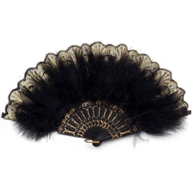 KATERINABLU Kipas Bulu Untuk Menari Putih/Merah/Hitam Kipas Tangan Bulu Ayam / Classical Folding Fan