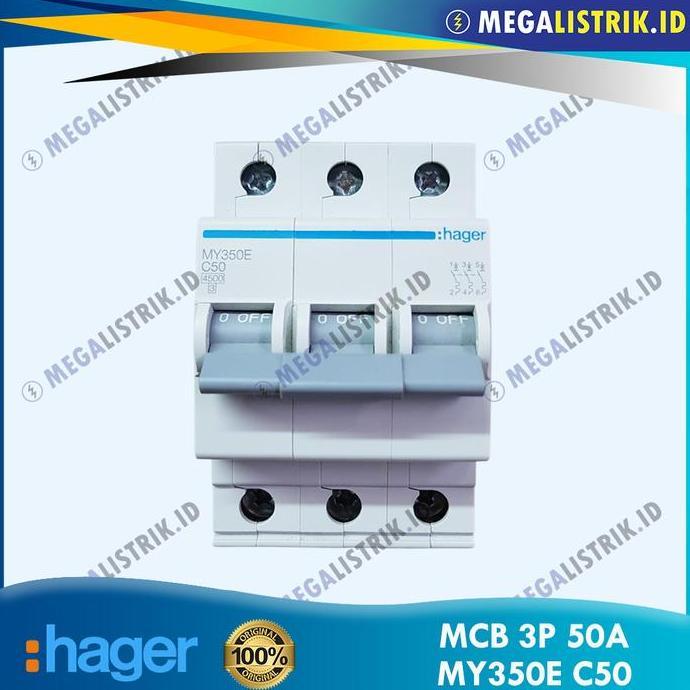 Grosir Hager Mcb 3P 50A My350E / Mcb 3 Phase 50 Ampere 4.5Ka C50 Sni