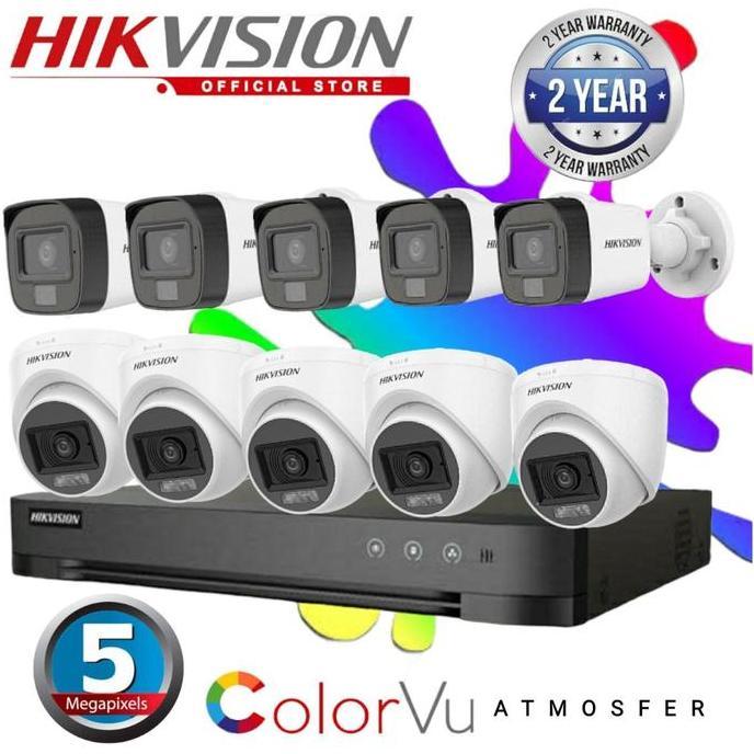 Promo Paket Cctv Hikvision 16 Channel 10 Cctv 5Mp Colorvu Lengkap Original
