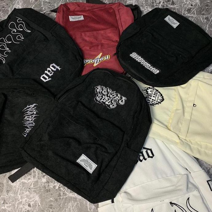 HEMAT LUAR BIASA TAS RANSEL  NOTBADCLUB CORDUROY CARHAT SERIES ART FONT TAS SEKOLAH ANAK  Backpack T
