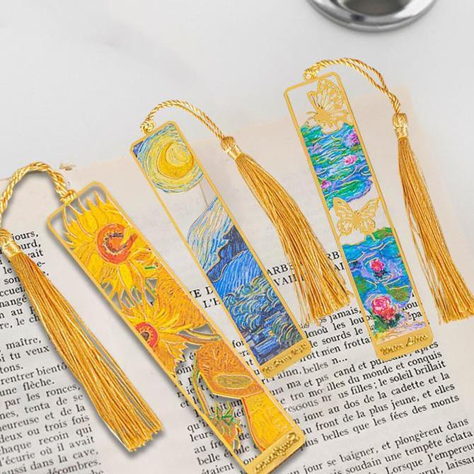 SYAUBAN 1pcs Lukisan Terkenal Retro Kreatif Bookmark Metal Bookmark Van Gogh