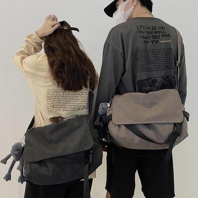 TERKINI Tas Selempang Pria Gaya Jepang Minimalis - Tas Kanvas Retro Serbaguna untuk Mahasiswa, Desai