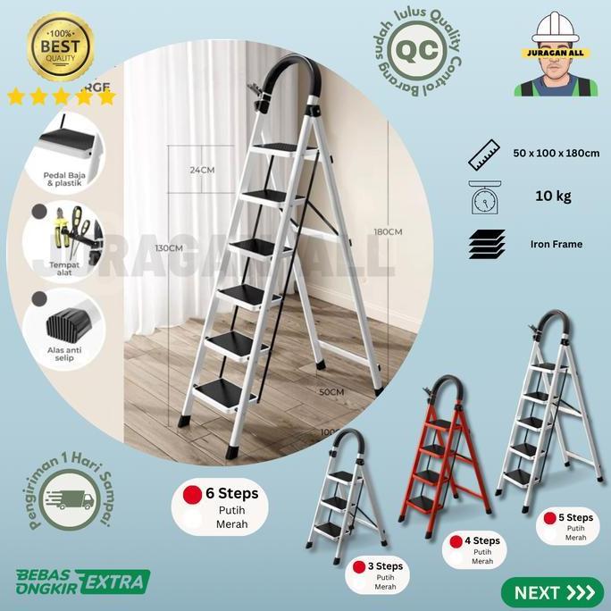 Murah Tangga Lipat/Tangga Portable/Tangga Lipat Besi Alumunium-6 Step Putih
