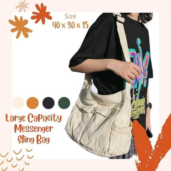 DISKON LCMS tote bag Canvas Large Messenger Sling Bag Unisex TAS Pria Wanita tas Bahu Selempang Kanv