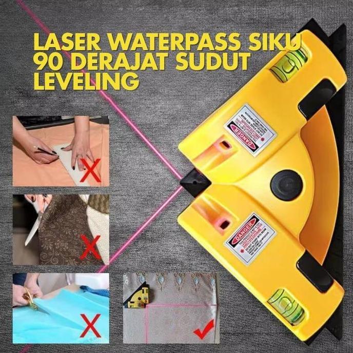 Waterpass Siku 90 Derajat Sudut Laser Merah Leveling Water Pass Square Line Alat Ukur Kelurusan Kual
