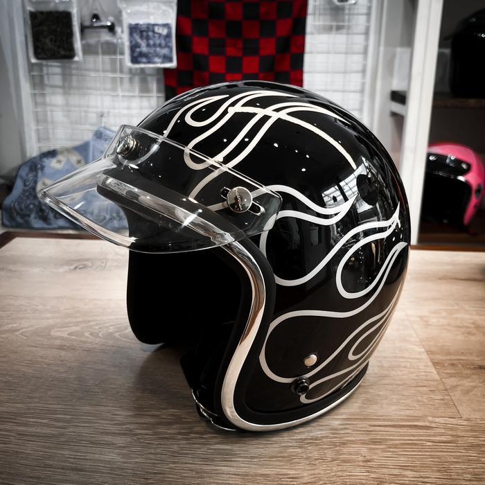 Epic Veil Slim Head Ev-500 Open Face Black Flame Pattern List Silver Helm Half Face Sni Original Dan