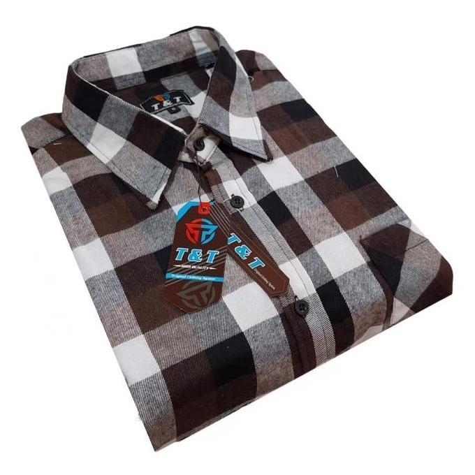 Kemeja Flanel Lengan  Pendek Size M L Xl Distro Premium Slim-Fitting Hitam Putih Motif  Pria  Casual