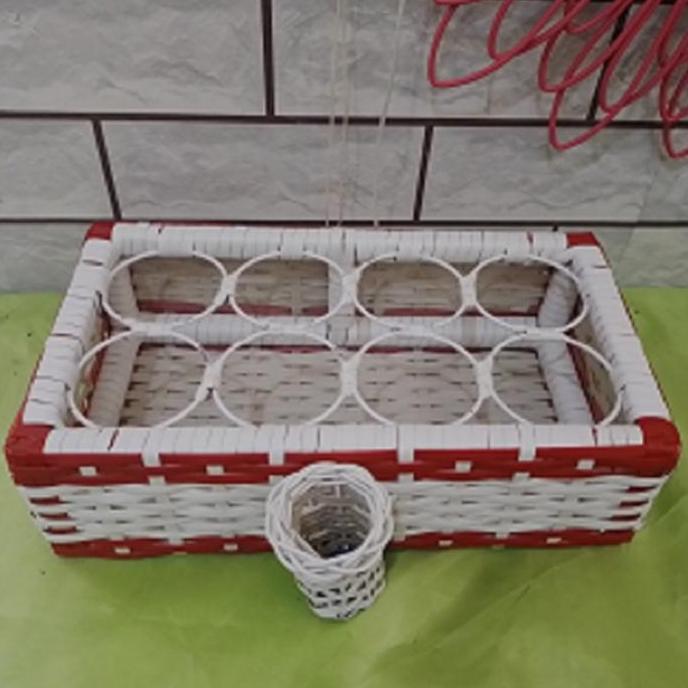 Termurah / Hot Sale 8 Cup Tempat Aqua Gelas Bahan Rotan Plastik Keranjang Aqua Gelas Tempat Air Minu