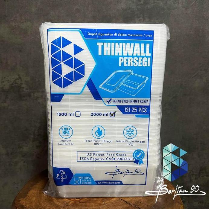 Thinwall Square SQ 2000 ml Kotak Thinwall Kotak Makan Makanan Plastik