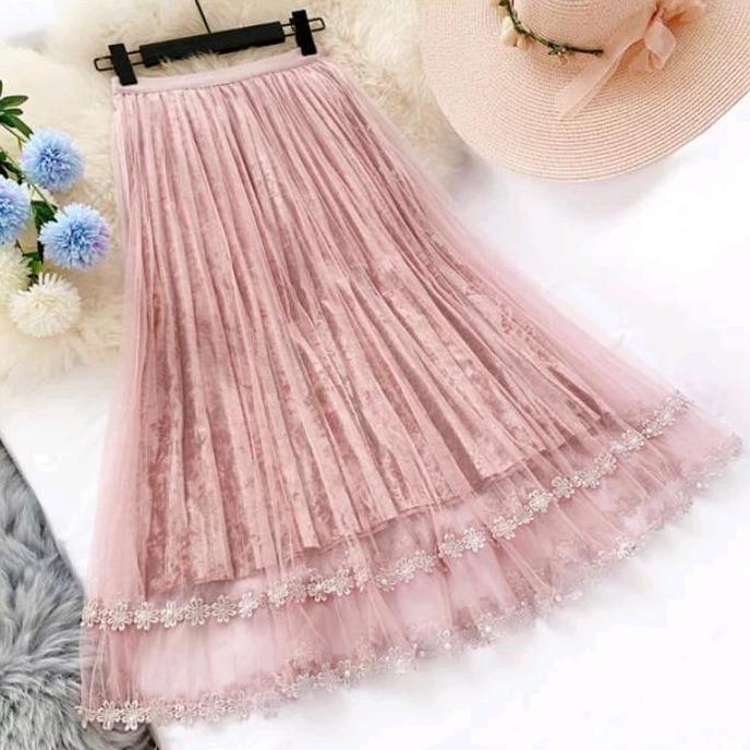 ROK TUTU   MELATI MUTIARA WANITA PANJANG DEWASA MAYUNG NGEKLOK MEWAH BERKUALITAS Karet Polkadot Rend