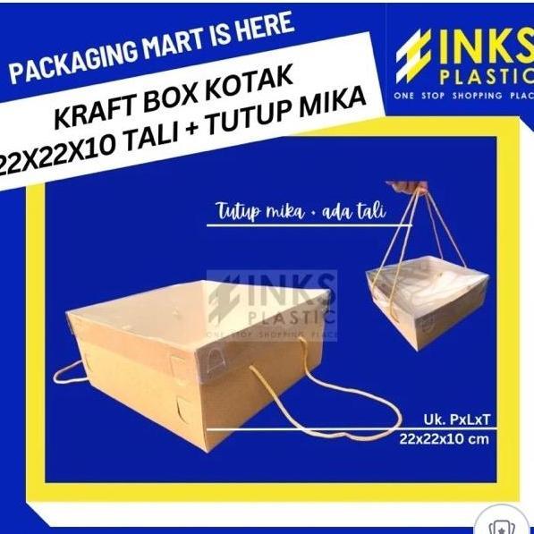 BOX KRAFT KOTAK 22x22x10 TUTUP MIKA+ TALI DUS KOTAK NASI KUE BOLU