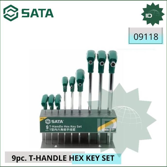 Kunci Handle T Hex 9Pc 09118 T-handle Hex Key Set Sata