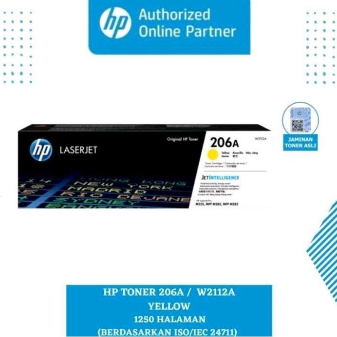 HP Toner Cartridge 206A Original Ful Chip W2112A untuk Printer CLJ M255 MFP M282 M283 Kuning Siap Pa
