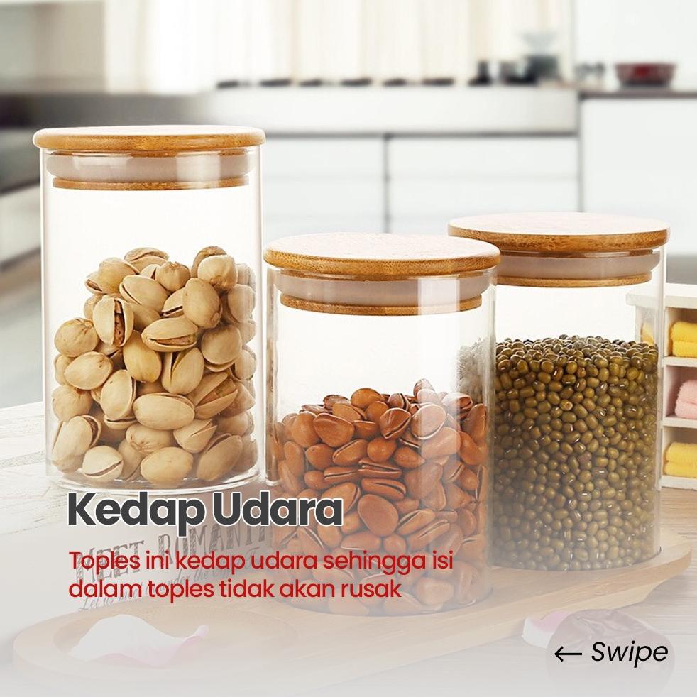 Toples Kue Kering Kaca Tutup Kayu Kedap Udara