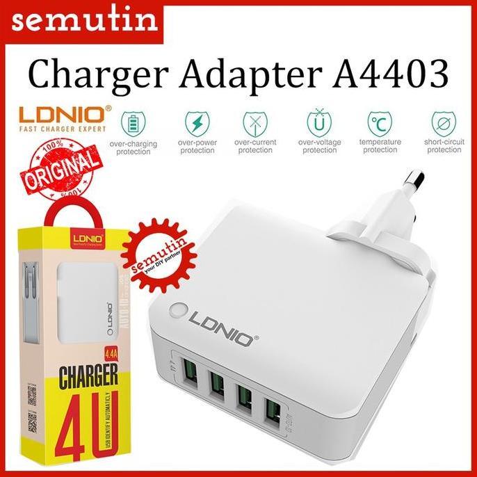 Ready Charger Adapter LDNIO A4403 ORIGINAL / Kepala Charger Travel USB Port Wall