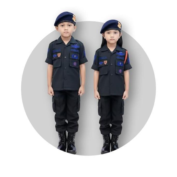 Baju Brimob Seragam PDL Anak Unisex Bordir Polisi Cilik Kostum Karnaval Lengkap Dengan Talikur Pelui