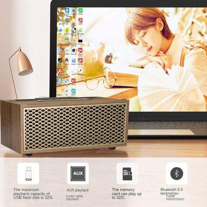 Sale Speaker Bluetooth Radio Jadul Kayu Klasik Portable Mini 1200Mah Usb