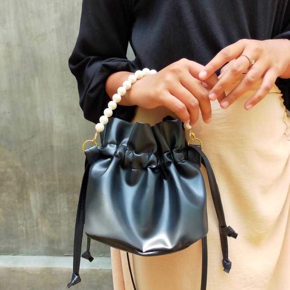 TERMURAH Tas Selempang Bucket Serut Bahan kulit sintetis mutiara Murah /Tas Serut mutiara pearl bisa